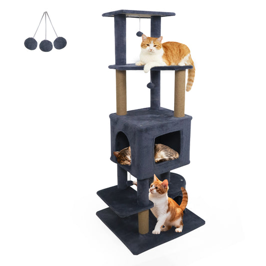 64 Inch Tall Cat Tree with 2 Large Condos and Jute Scratching Posts for Indoor Adult Cats-Dark Grey, Dark Gray Cat Trees Condos & Scratchers Dark Gray at Gallery Canada