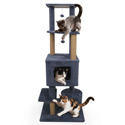 64 Inch Tall Cat Tree with 2 Large Condos and Jute Scratching Posts for Indoor Adult Cats-Dark Grey, Dark Gray Cat Trees Condos & Scratchers at Gallery Canada
