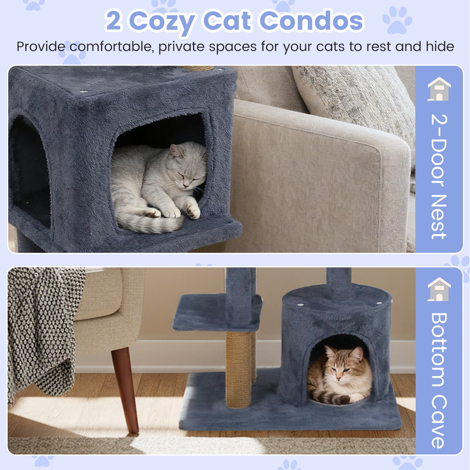 64 Inch Tall Cat Tree with 2 Large Condos and Jute Scratching Posts for Indoor Adult Cats-Dark Grey, Dark Gray Cat Trees Condos & Scratchers at Gallery Canada