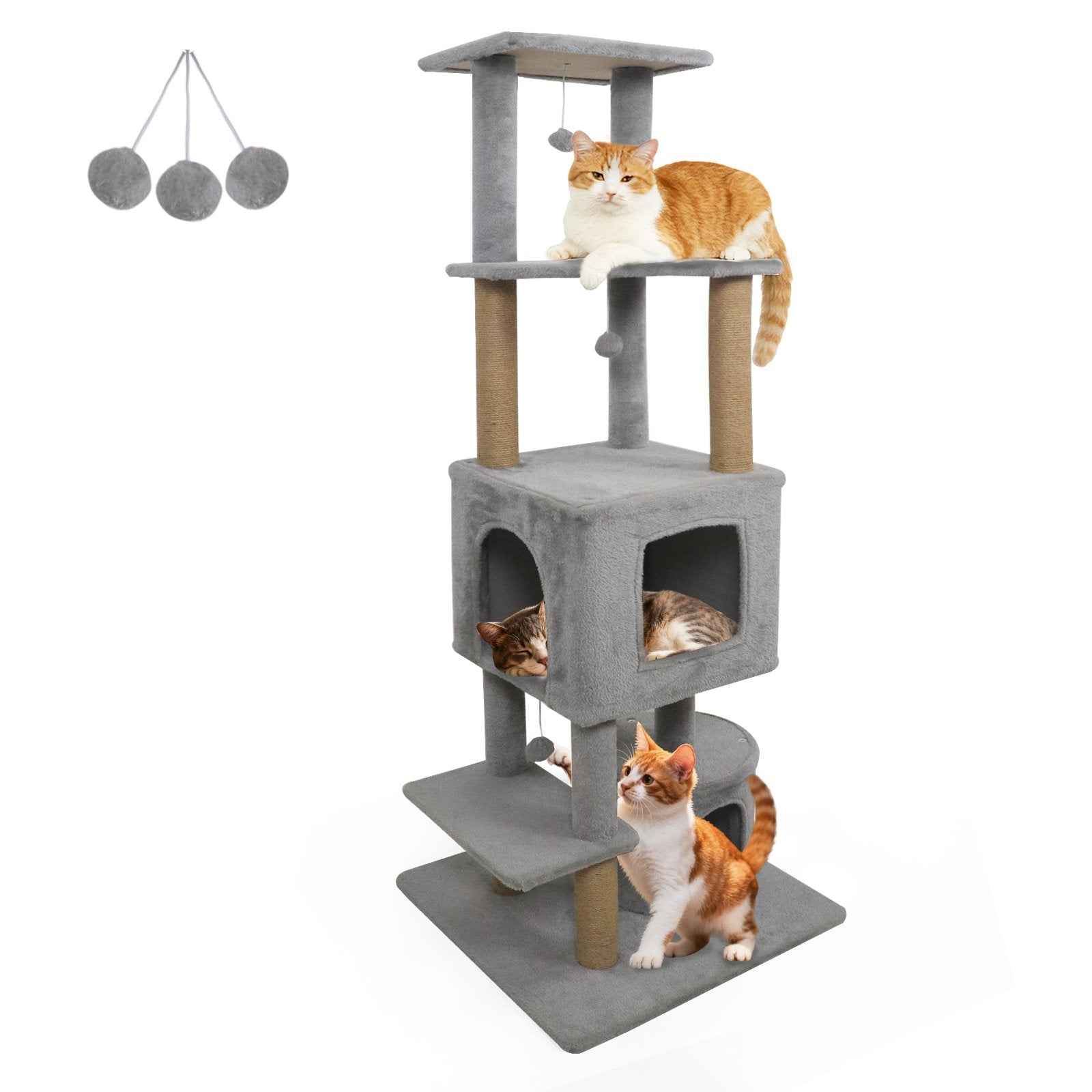 64 Inch Tall Cat Tree with 2 Large Condos and Jute Scratching Posts for Indoor Adult Cats-Light Grey, Light Gray Cat Trees Condos & Scratchers Light Gray at Gallery Canada