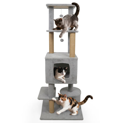 64 Inch Tall Cat Tree with 2 Large Condos and Jute Scratching Posts for Indoor Adult Cats-Light Grey, Light Gray Cat Trees Condos & Scratchers at Gallery Canada