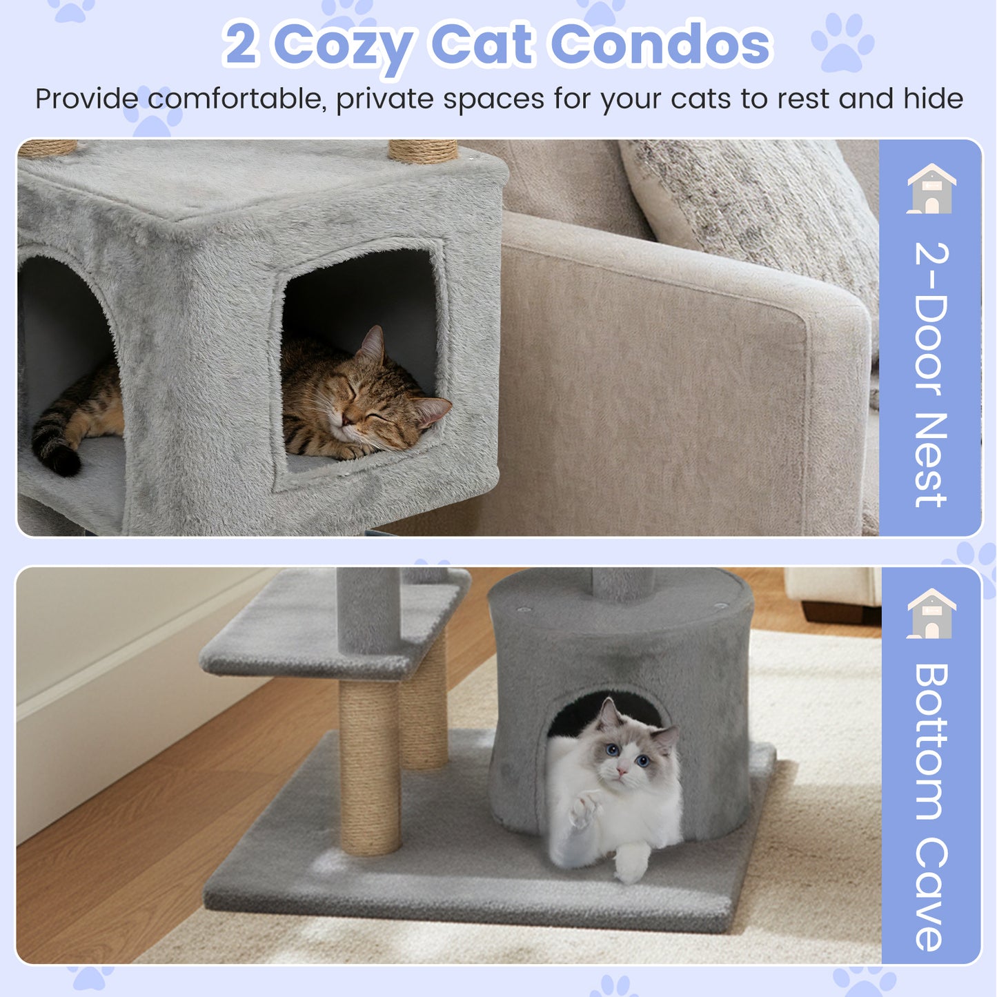 64 Inch Tall Cat Tree with 2 Large Condos and Jute Scratching Posts for Indoor Adult Cats-Light Grey, Light Gray Cat Trees Condos & Scratchers at Gallery Canada