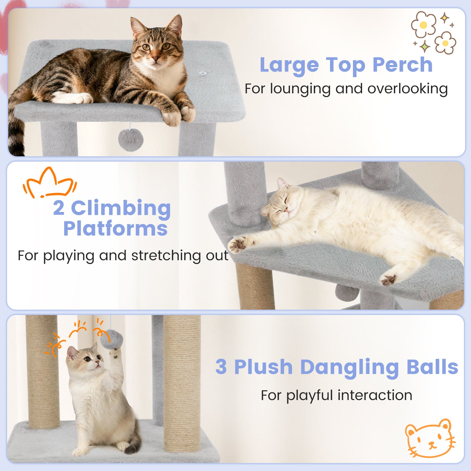 64 Inch Tall Cat Tree with 2 Large Condos and Jute Scratching Posts for Indoor Adult Cats-Light Grey, Light Gray Cat Trees Condos & Scratchers at Gallery Canada