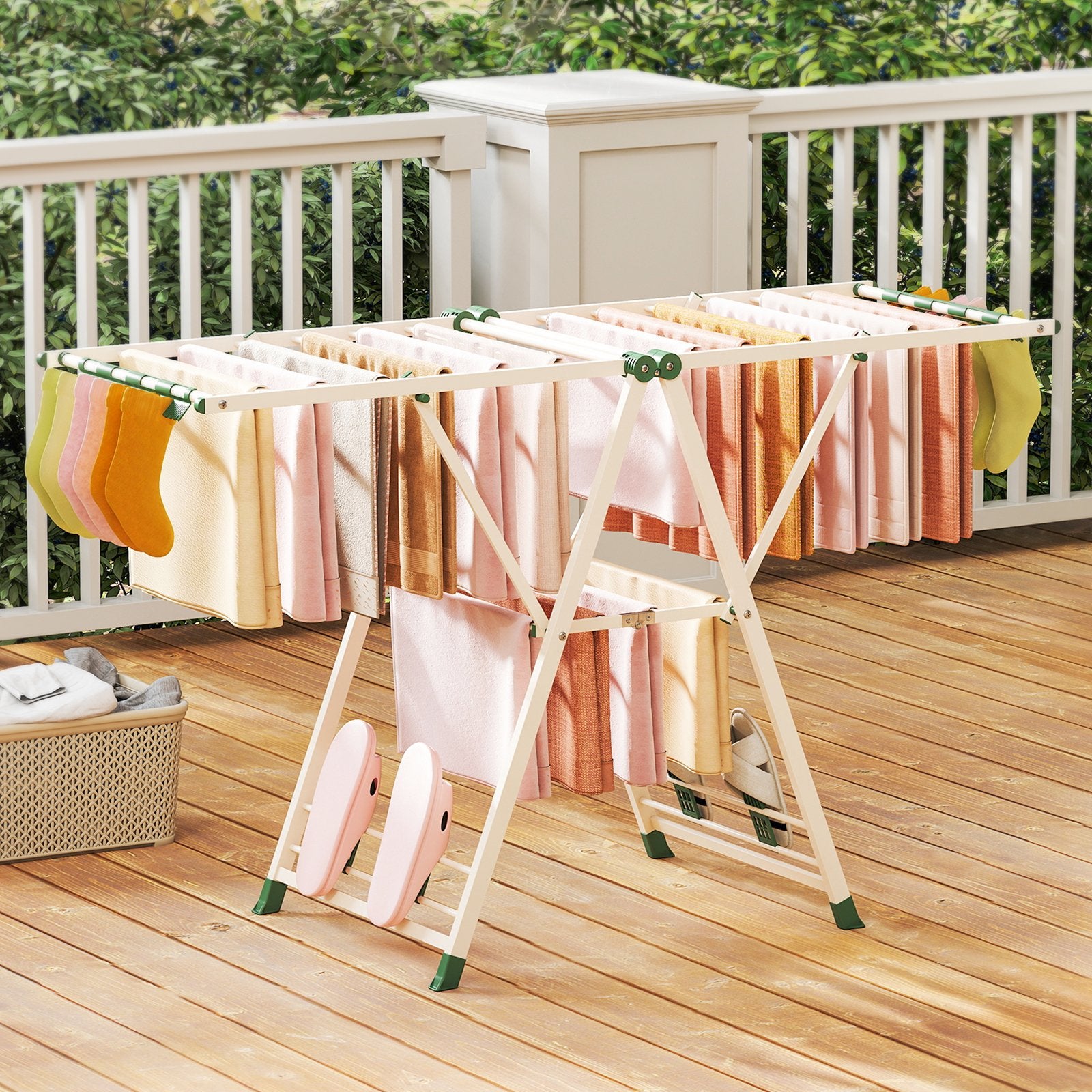64 Inches Clothes Drying Rack with Height Adjustable Wings, Beige Drying Racks at Gallery Canada