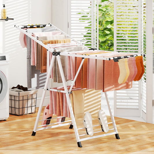 64 Inches Clothes Drying Rack with Height Adjustable Wings, White Drying Racks White at Gallery Canada