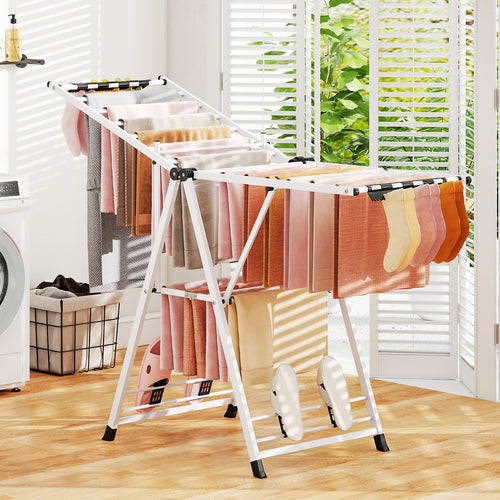 64 Inches Clothes Drying Rack with Height Adjustable Wings, White