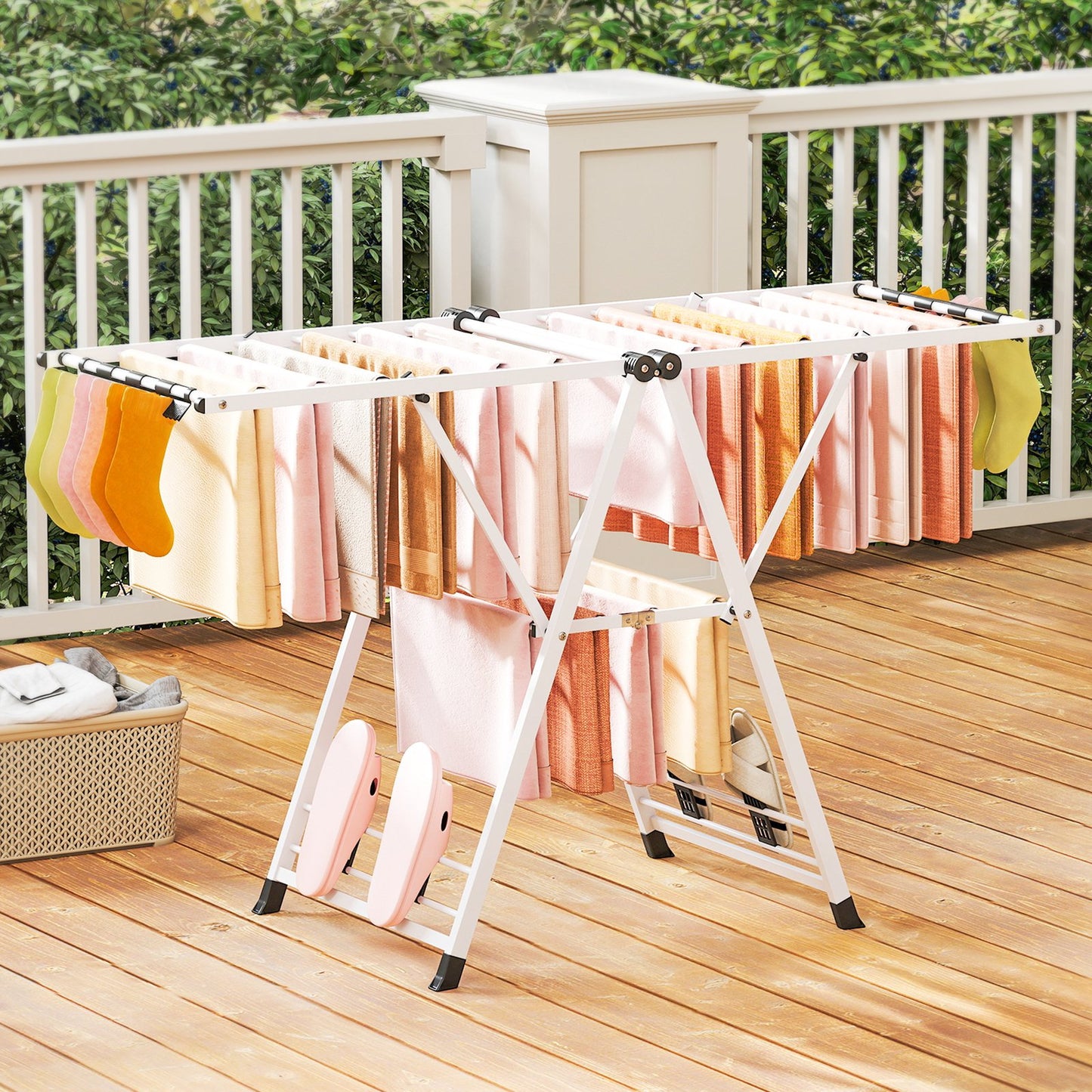 64 Inches Clothes Drying Rack with Height Adjustable Wings, White Drying Racks at Gallery Canada