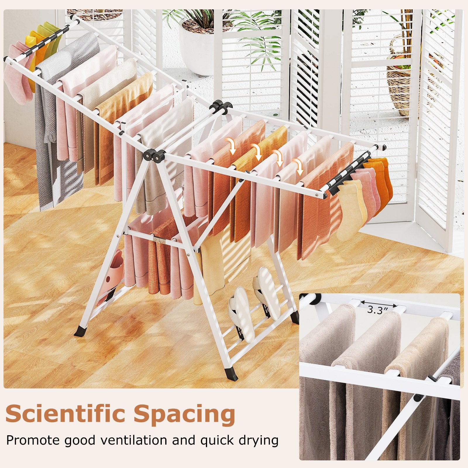 64 Inches Clothes Drying Rack with Height Adjustable Wings, White Drying Racks at Gallery Canada