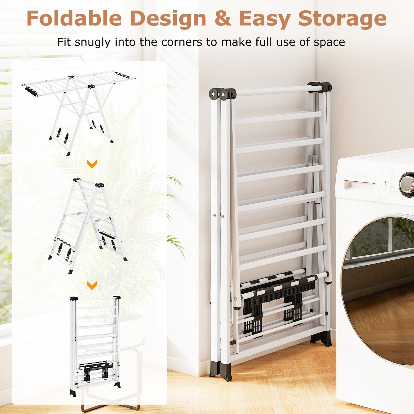 64 Inches Clothes Drying Rack with Height Adjustable Wings, White Drying Racks at Gallery Canada
