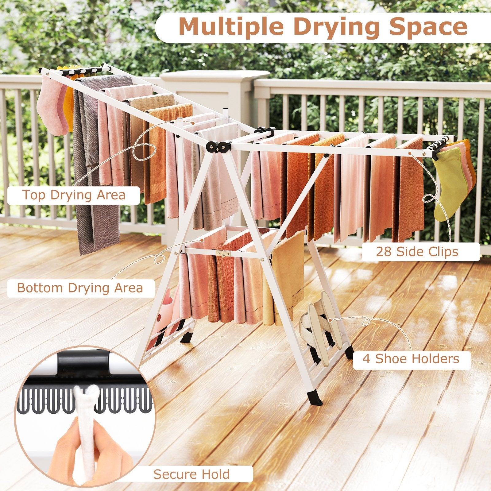 64 Inches Clothes Drying Rack with Height Adjustable Wings, White Drying Racks at Gallery Canada