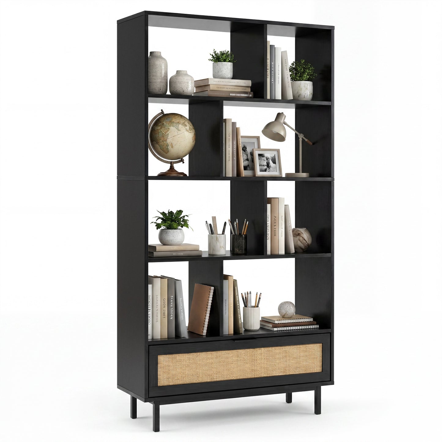 64 inch 6-Tier Tall Wooden Bookcase with 8 Open Cubes, Black Bookcases Black at Gallery Canada
