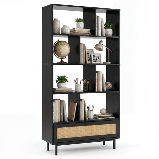 64 inch 6-Tier Tall Wooden Bookcase with 8 Open Cubes, Black Bookcases Black at Gallery Canada