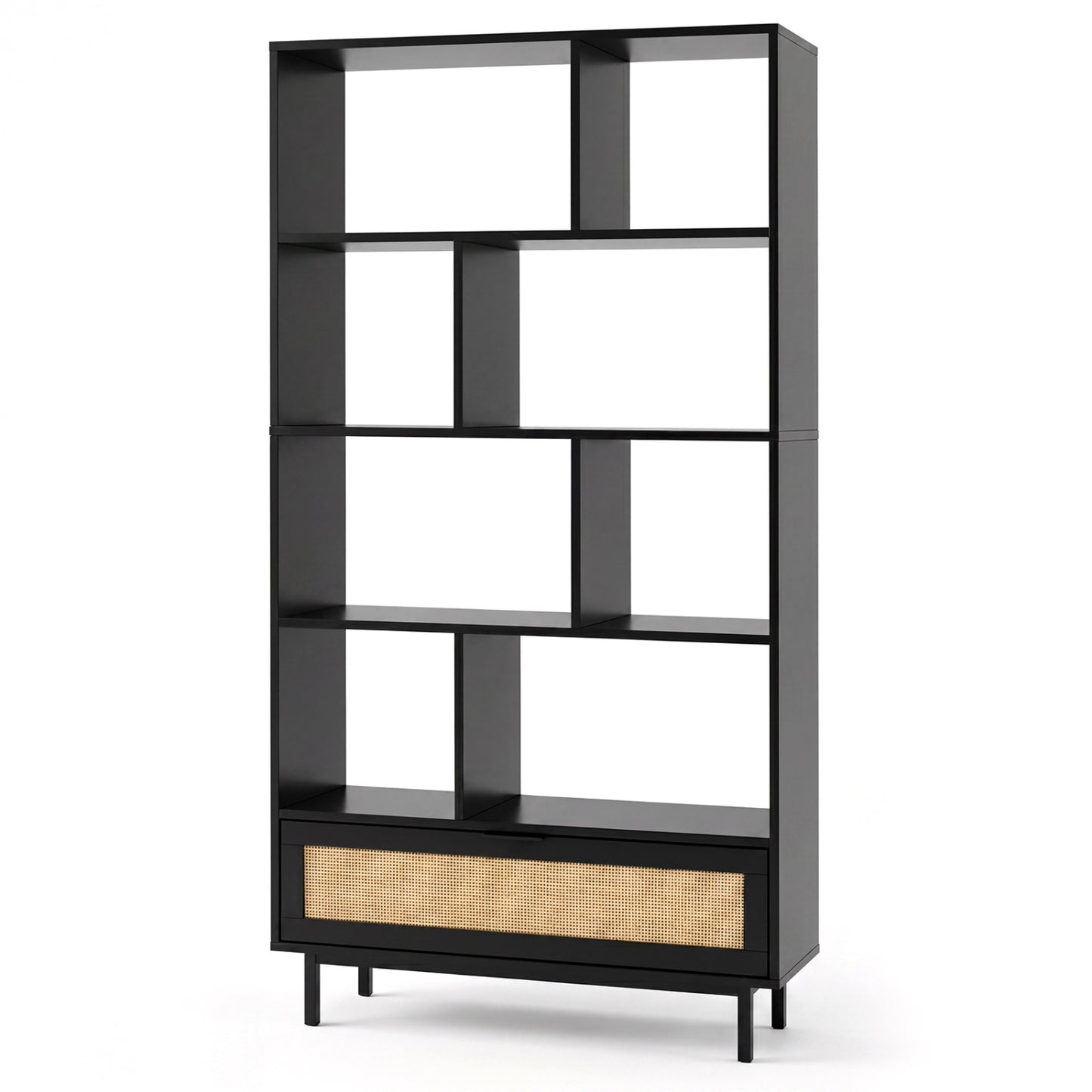64 inch 6-Tier Tall Wooden Bookcase with 8 Open Cubes, Black Bookcases at Gallery Canada