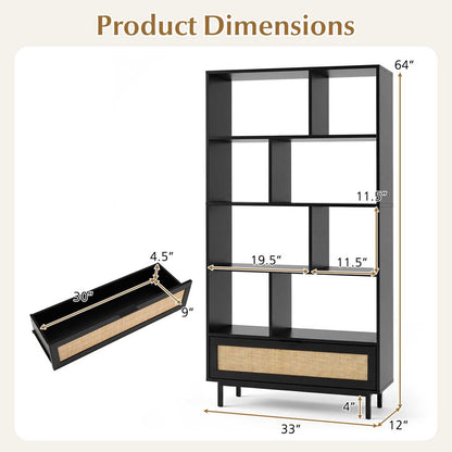 64 inch 6-Tier Tall Wooden Bookcase with 8 Open Cubes, Black Bookcases at Gallery Canada