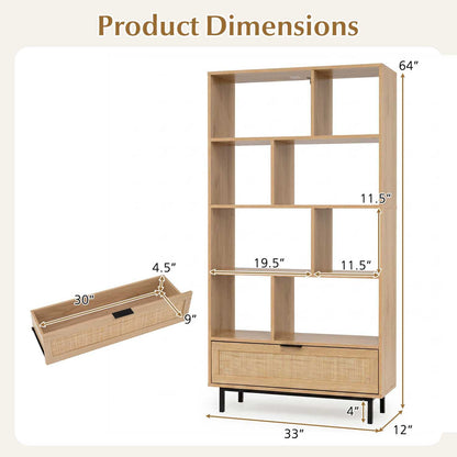 64 inch 6-Tier Tall Wooden Bookcase with 8 Open Cubes, Natural Bookcases at Gallery Canada