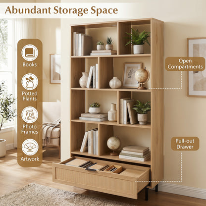 64 inch 6-Tier Tall Wooden Bookcase with 8 Open Cubes, Natural Bookcases at Gallery Canada