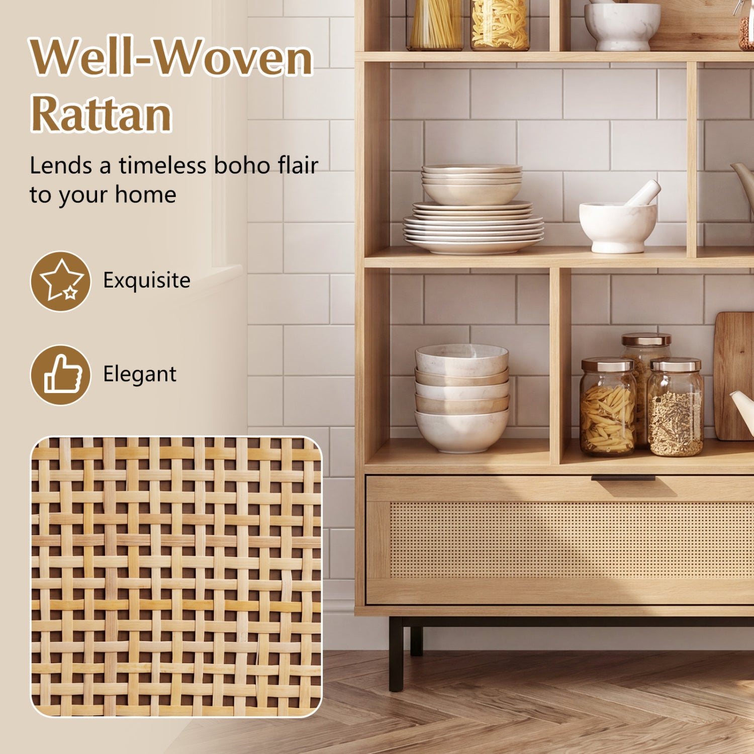 64 inch 6-Tier Tall Wooden Bookcase with 8 Open Cubes, Natural Bookcases at Gallery Canada