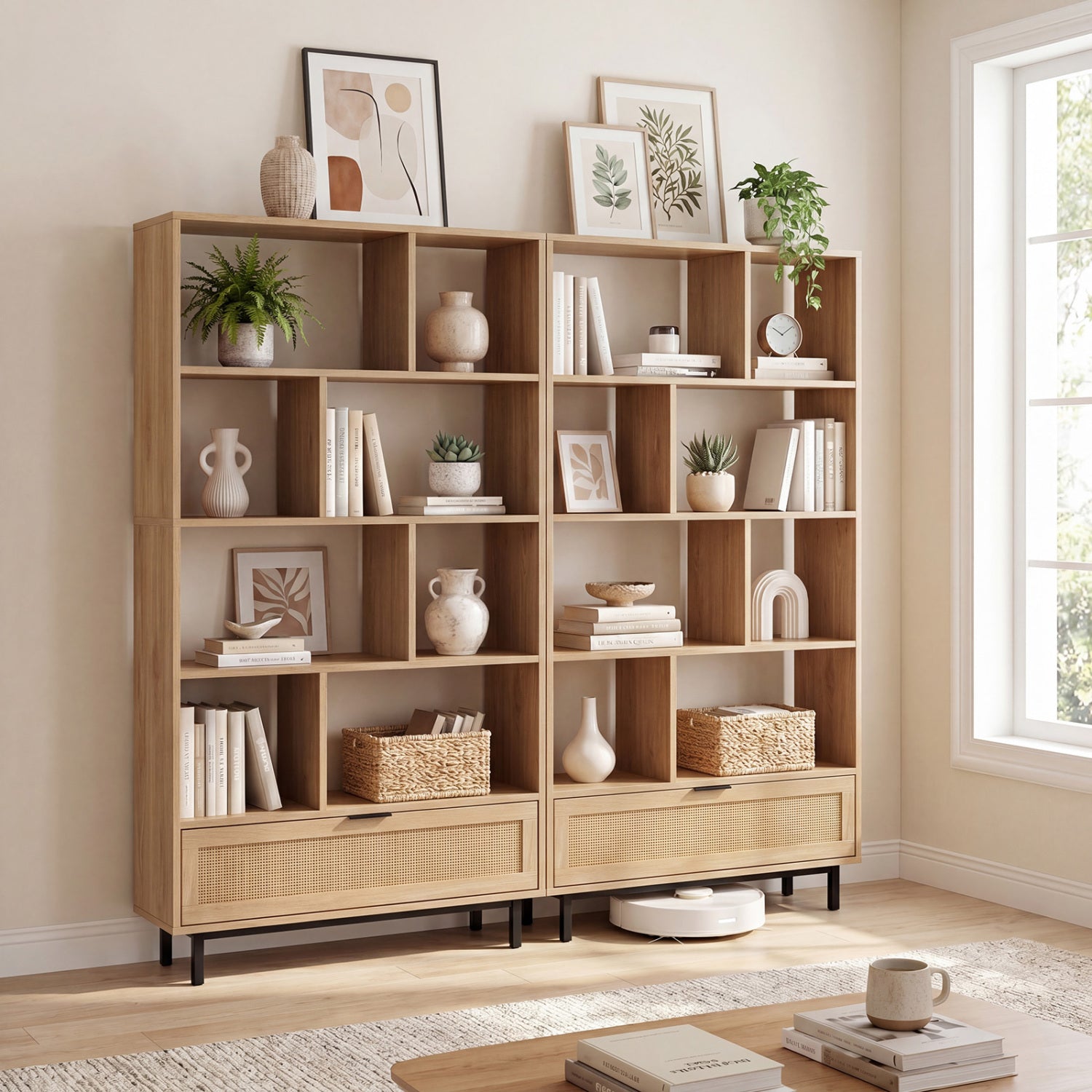 64 inch 6-Tier Tall Wooden Bookcase with 8 Open Cubes, Natural Bookcases at Gallery Canada