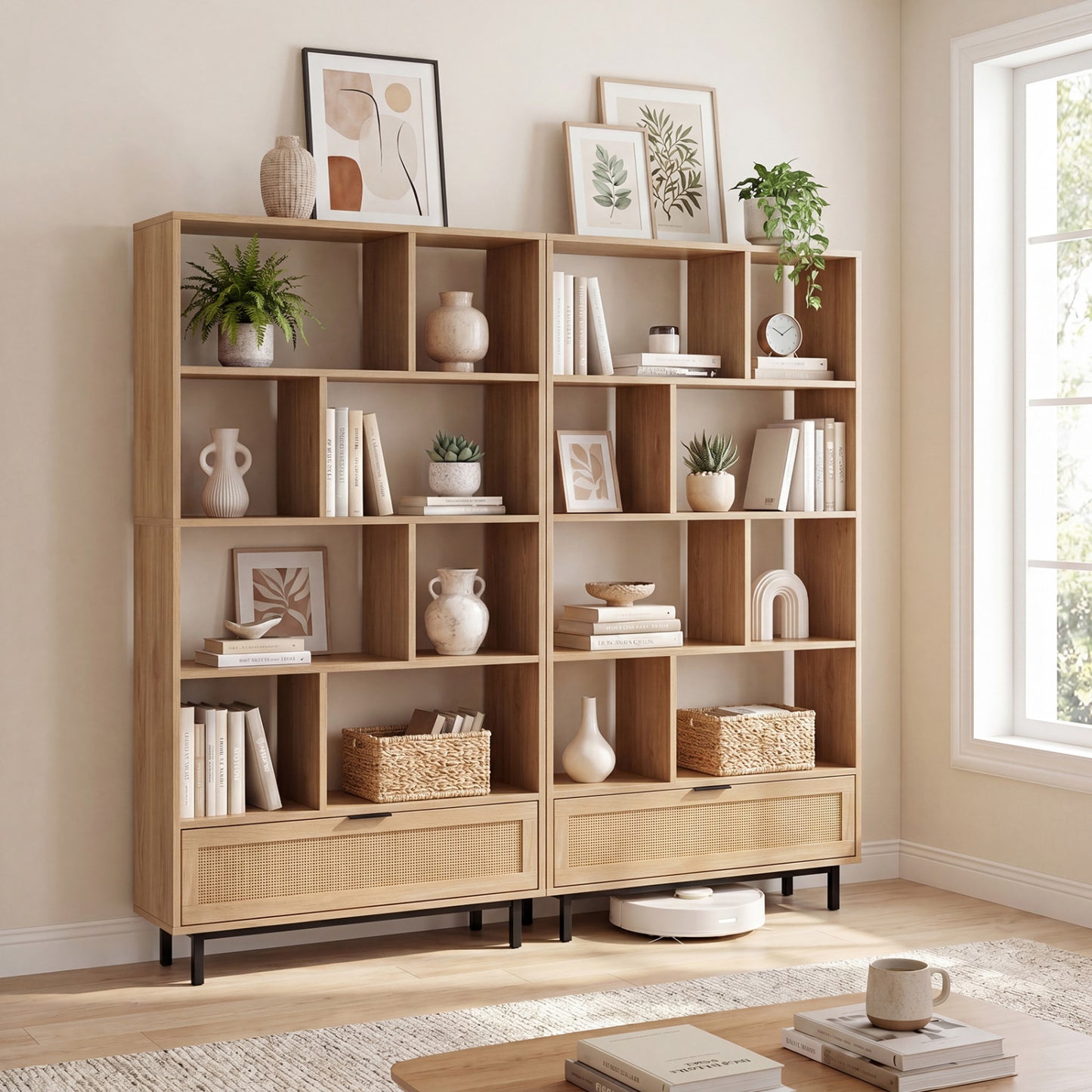 64 inch 6-Tier Tall Wooden Bookcase with 8 Open Cubes, Natural Bookcases at Gallery Canada
