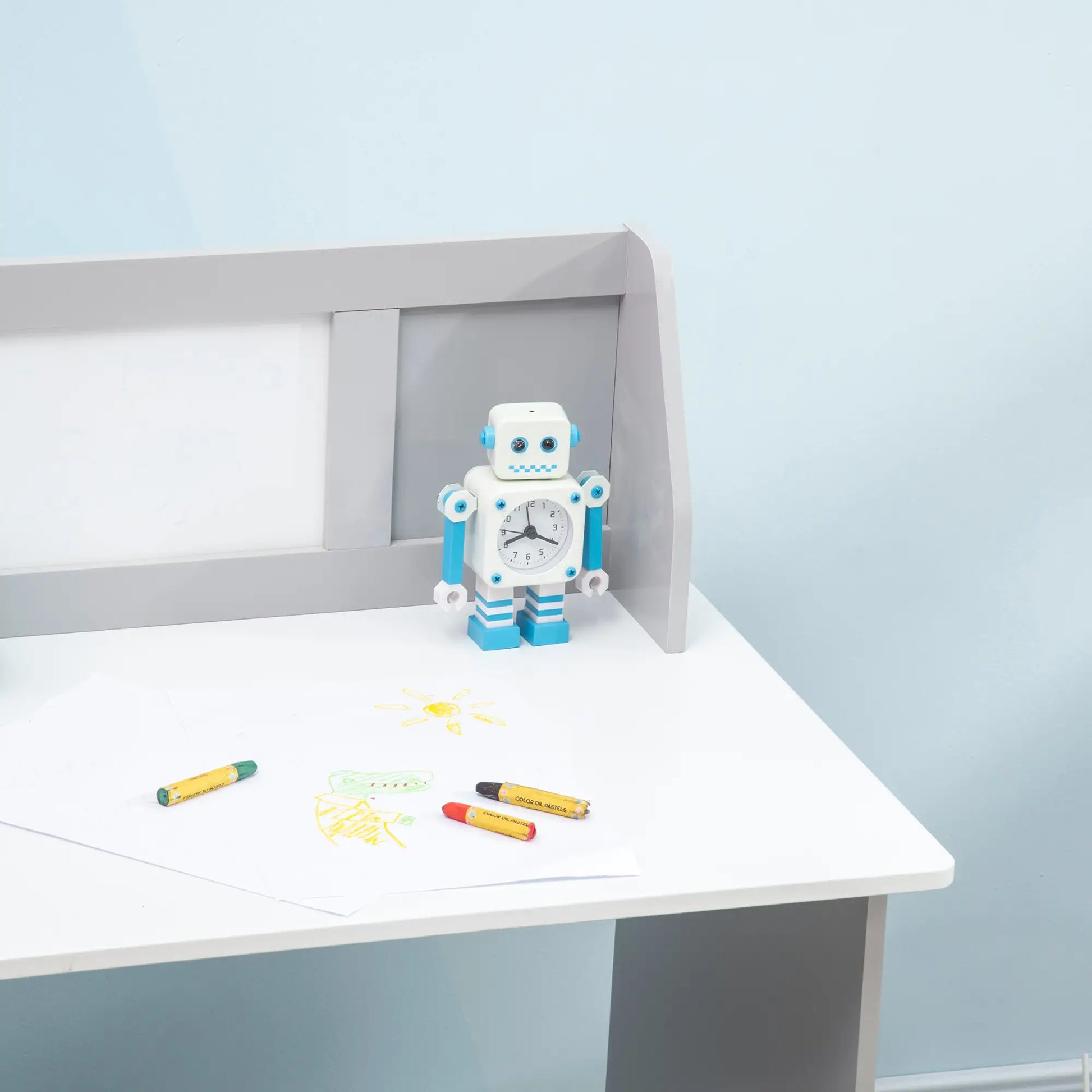 Kids Desk and Chair Set, 2Pcs, with Whiteboard, Storage, Grey Kids Desk Sets at Gallery Canada