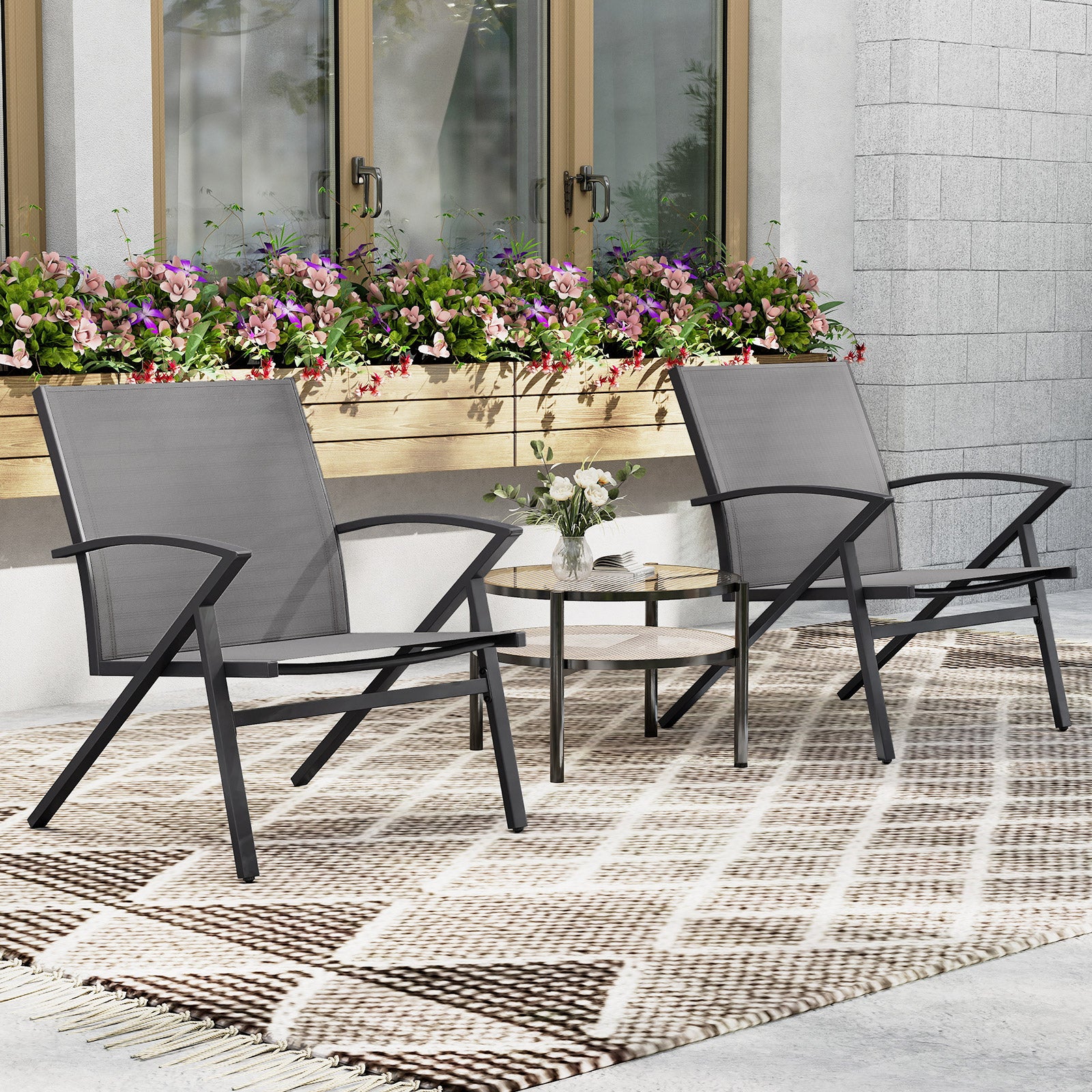 Patio Chairs Set of 2 Lawn Chairs with Heavy Duty Metal Frame-Grey, Gray Beach & Lawn Chairs at Gallery Canada