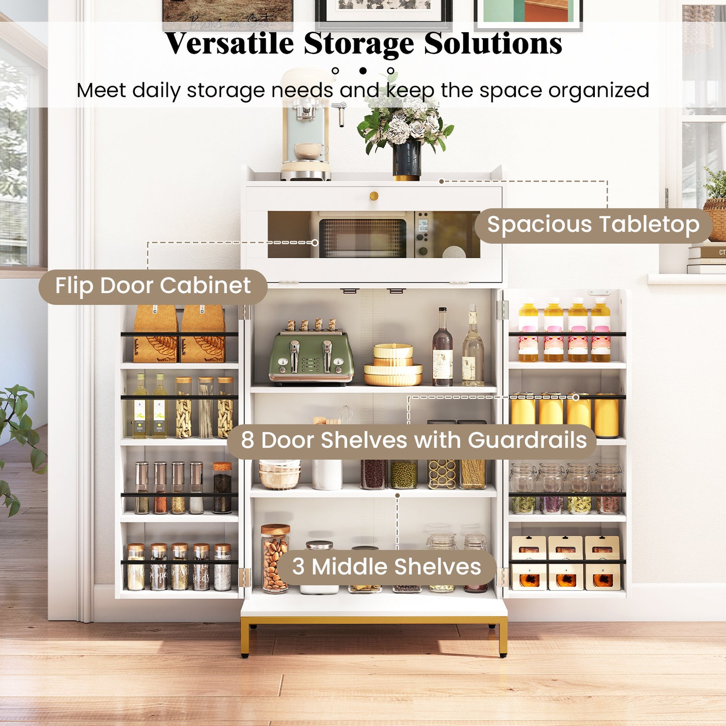 Kitchen Pantry Cabinet Freestanding Food Storage Cupboard, White Sideboards Cabinets & Buffets at Gallery Canada