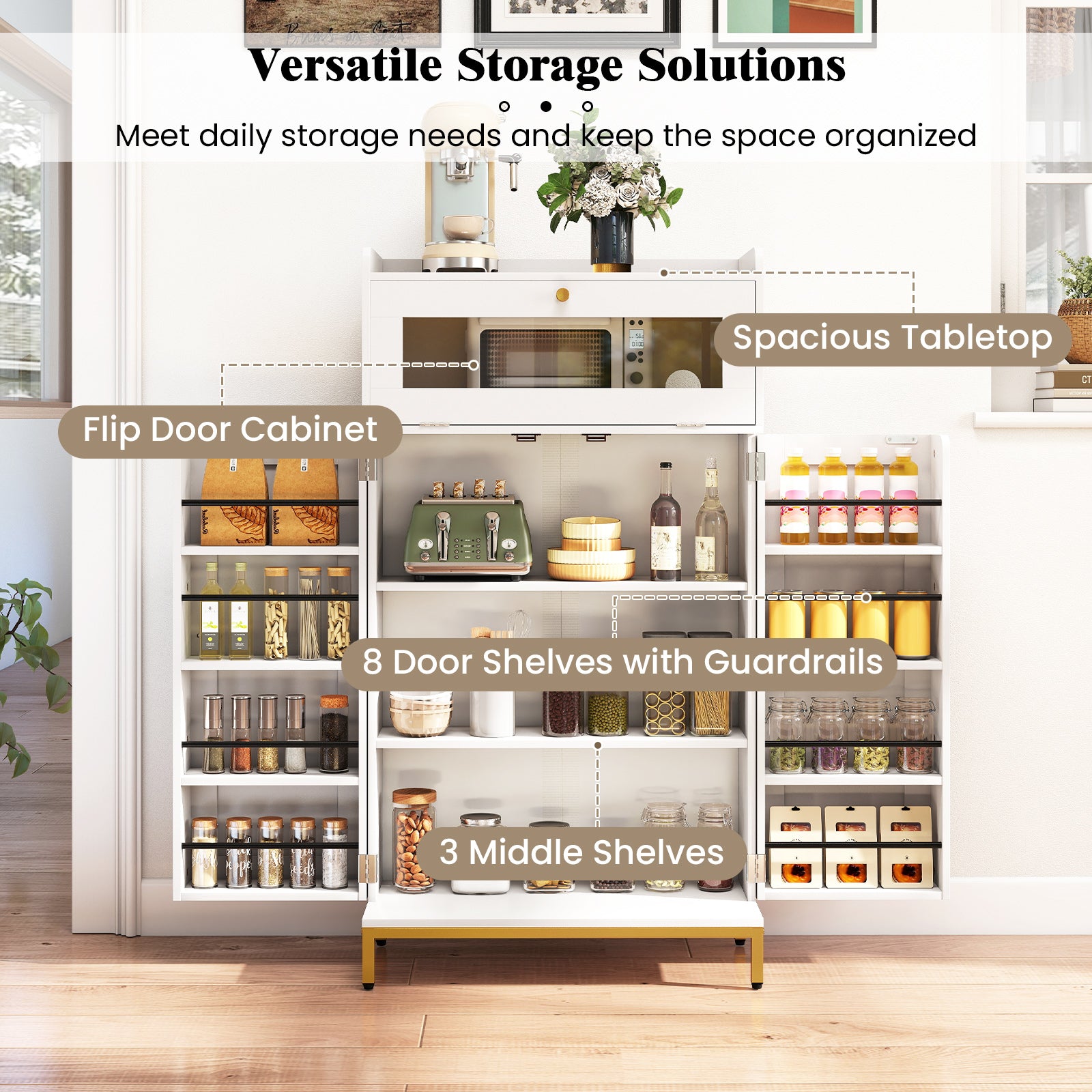 Kitchen Pantry Cabinet Freestanding Food Storage Cupboard, White Sideboards Cabinets & Buffets at Gallery Canada