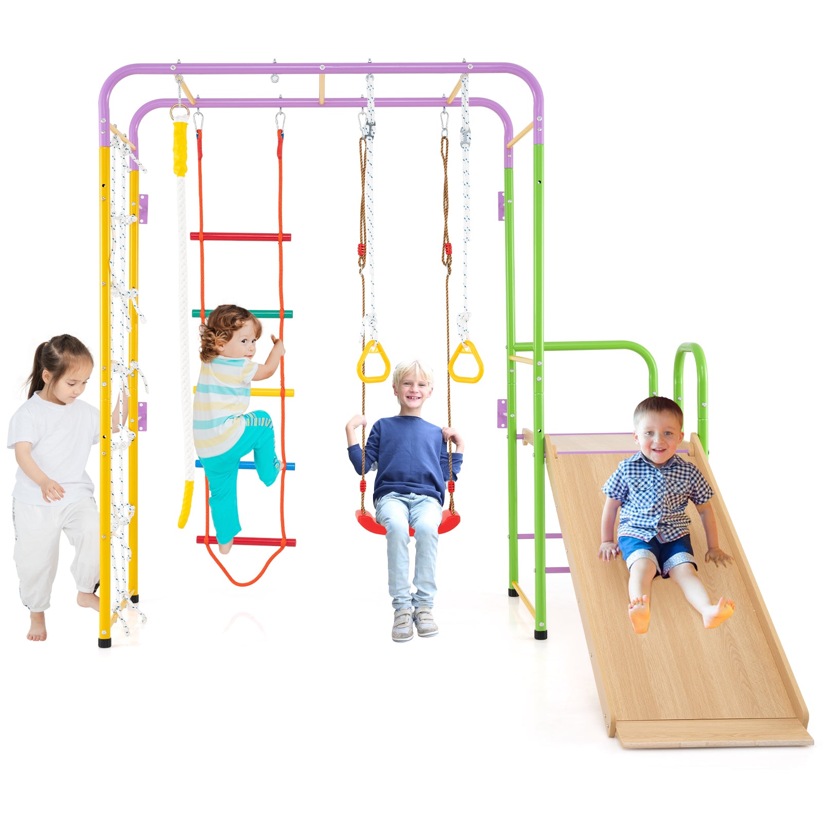 Metal Indoor Jungle Gym 8-in-1 Climbing Playset with Monkey Bars, Multicolor Climbers & Slides at Gallery Canada