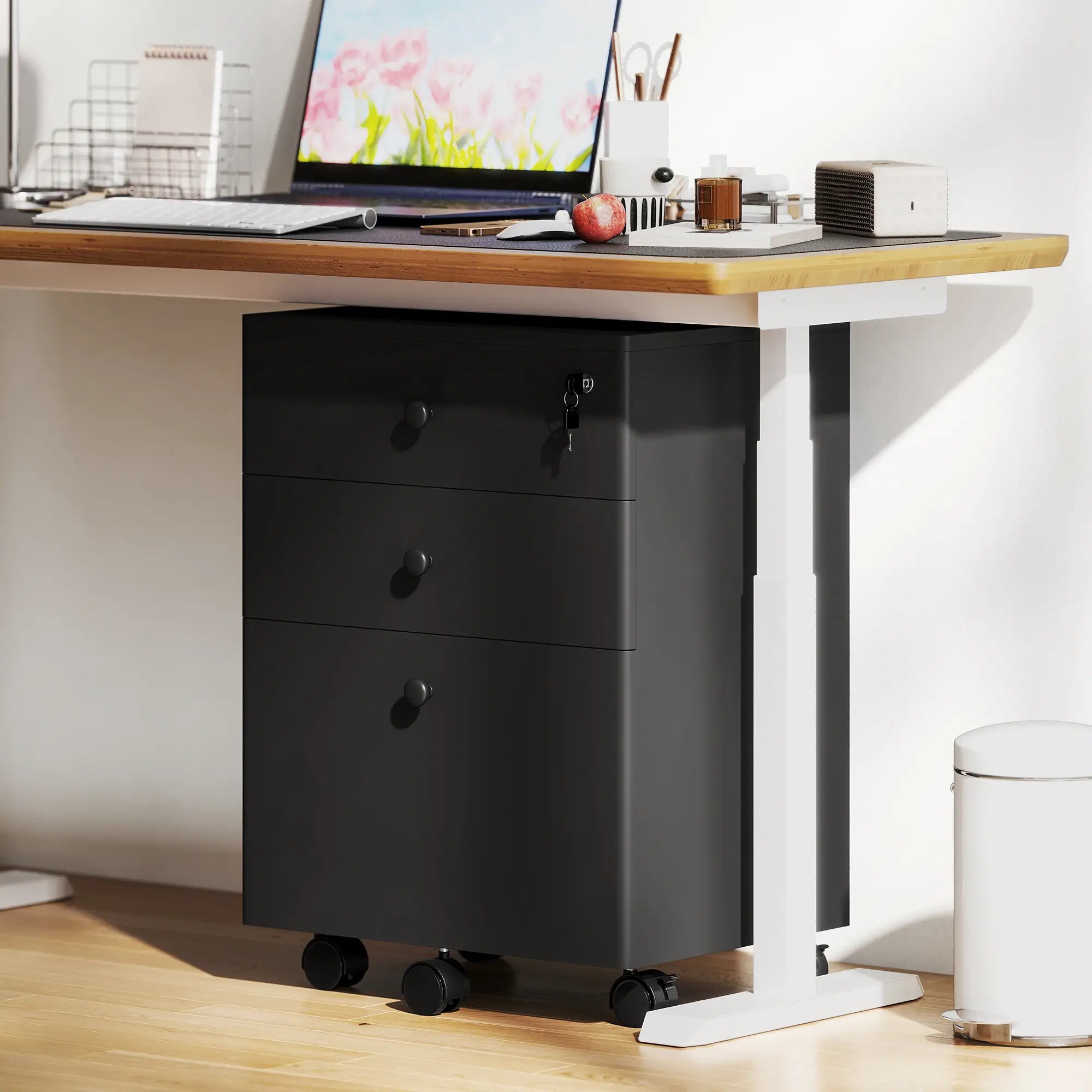 3-Drawer Small Filing Cabinet with Lock, Vertical Office Storage, Black Office Cabinets & Cupboards at Gallery Canada