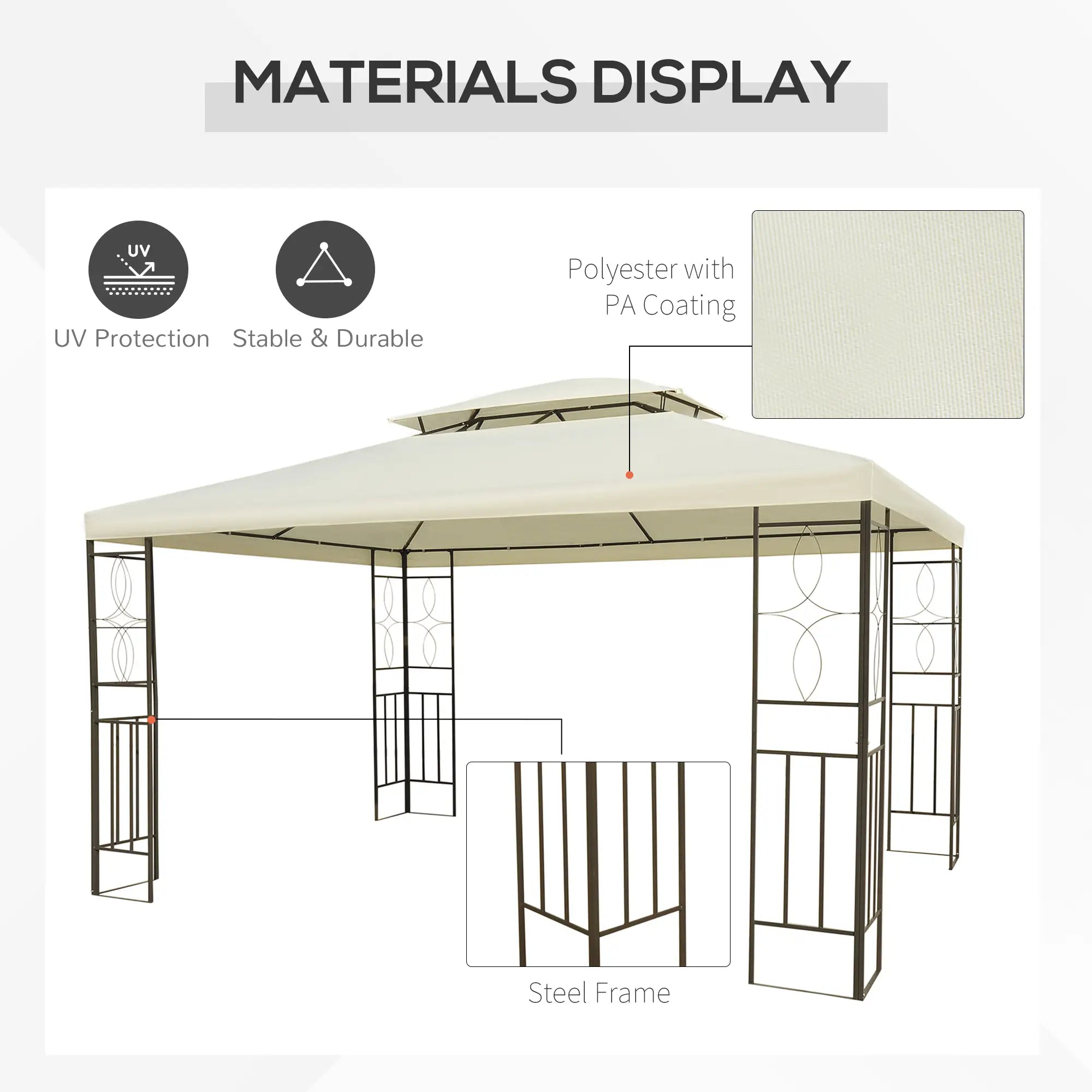 10x13ft Steel Gazebo, Sun Shelter, Vented Roof, Cream White Gazebos at Gallery Canada