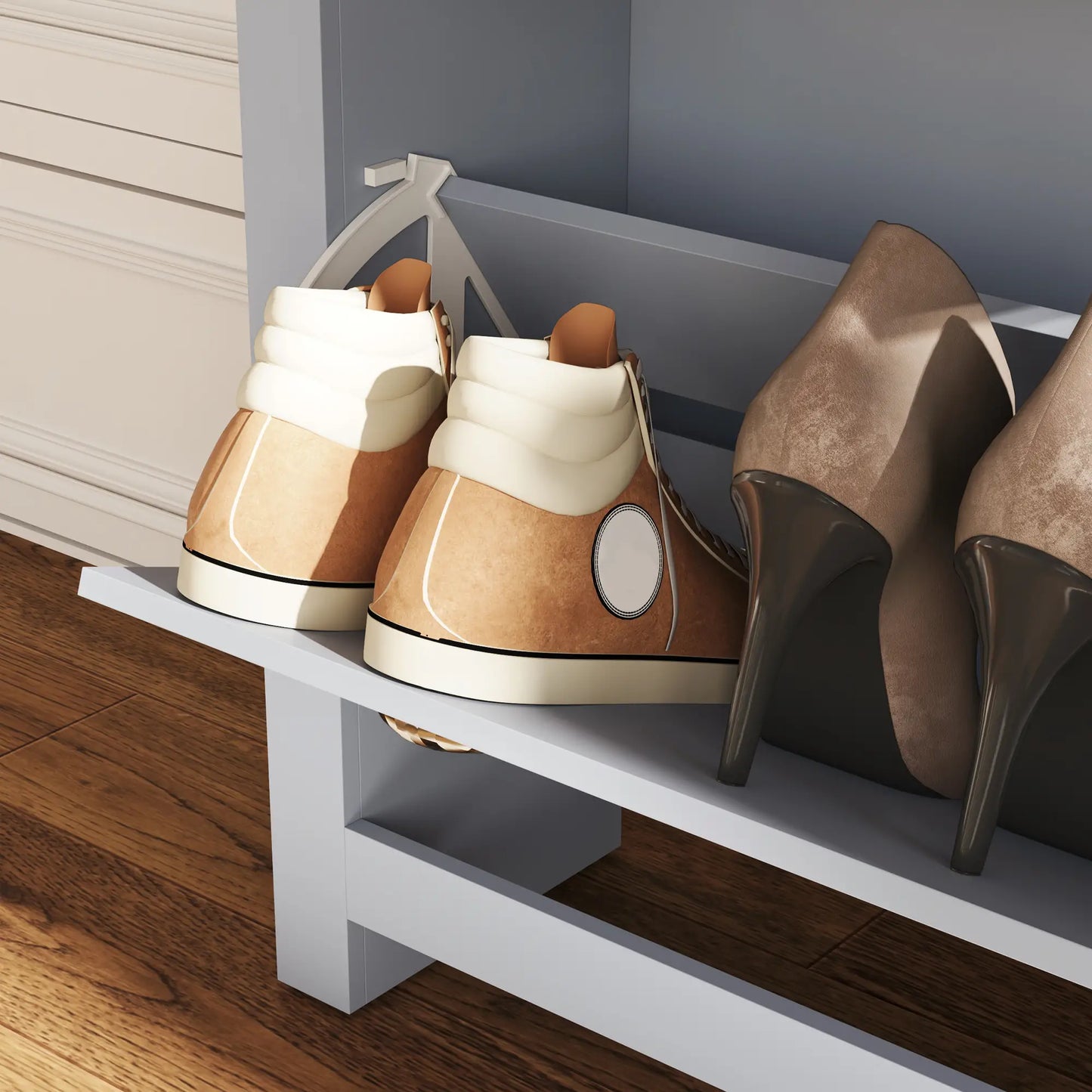 Shoe Cabinet, 2 Flip Drawers, Adjustable Shelves, 12 Pair, Grey Shoe Storage Cabinets & Racks at Gallery Canada