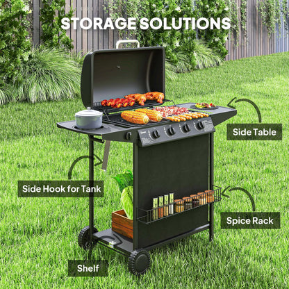 4+1 Burner Propane Gas BBQ Grill, Portable With Side Burner, Thermometer, Black Propane Gas Grills at Gallery Canada