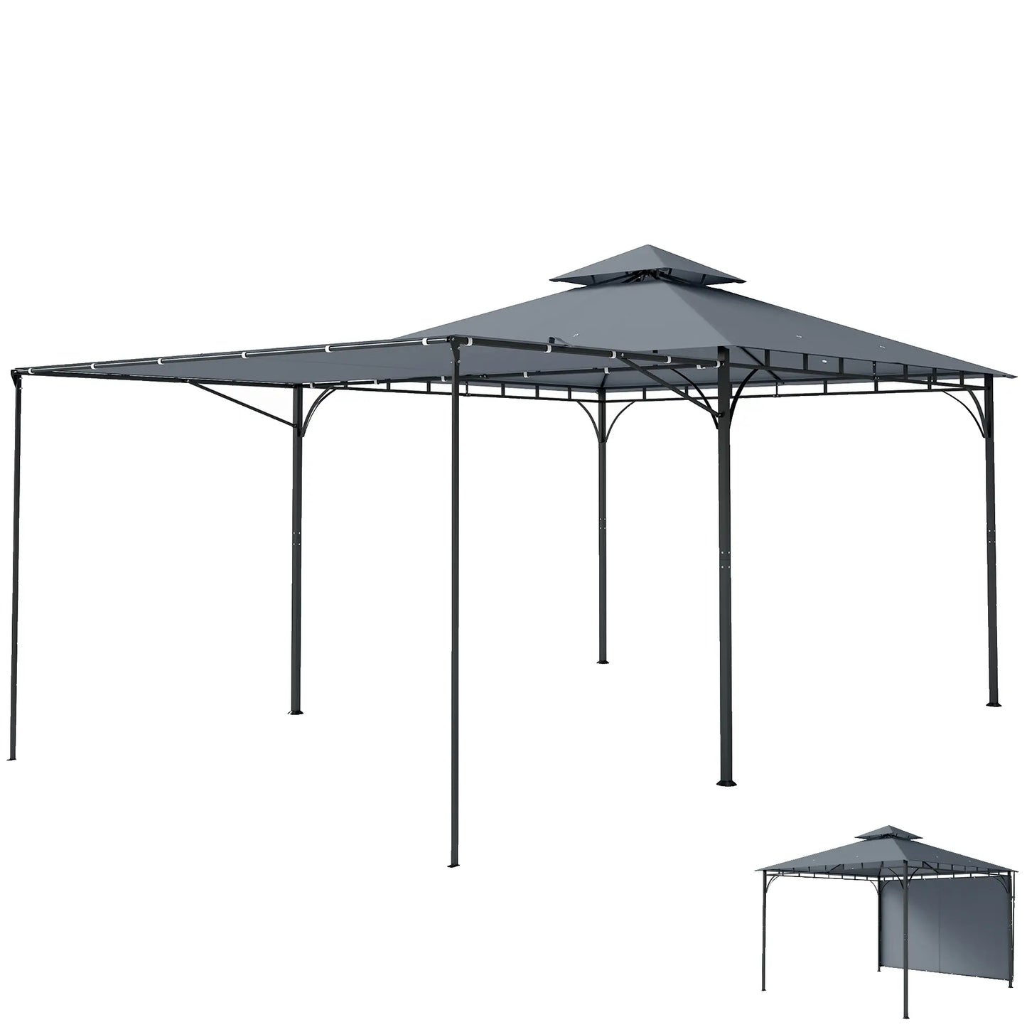 Patio Gazebo With Double Roof, Extendable Shade, 126" x126", Dark Grey Gazebos at Gallery Canada