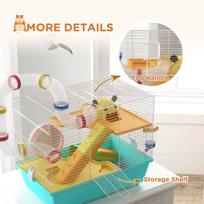 3 Tier Hamster Cage With Tunnels, Water Bottle, Exercise Wheel, 18" x 11" x 15", Light Blue Hamster Cages at Gallery Canada