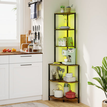 65-Inch 6-Tier Corner Shelf With Charging Station & Ambience Light Bookcases at Gallery Canada