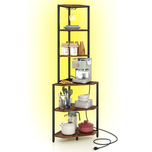 65-Inch 6-Tier Corner Shelf With Charging Station & Ambience Light