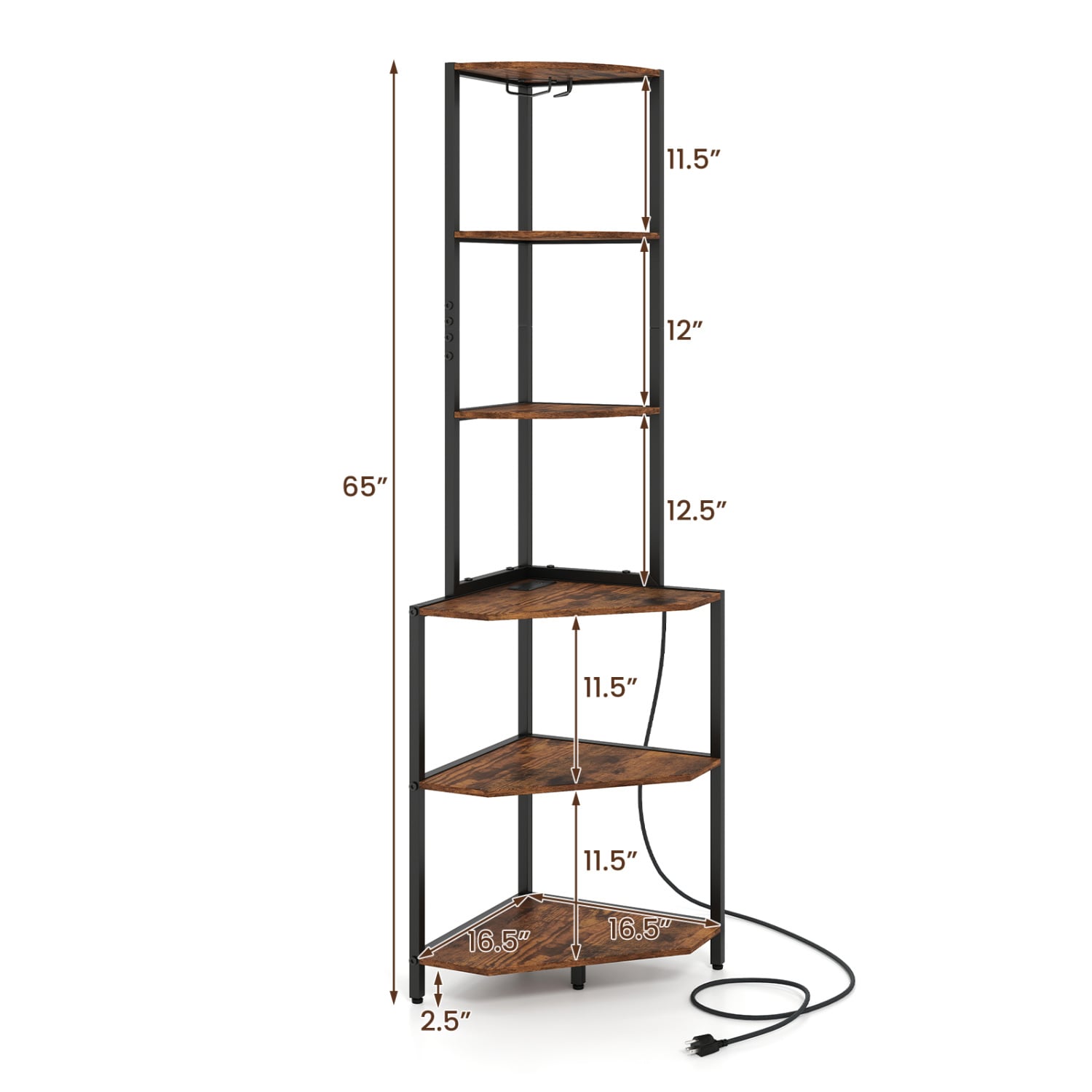 65-Inch 6-Tier Corner Shelf With Charging Station & Ambience Light Bookcases at Gallery Canada