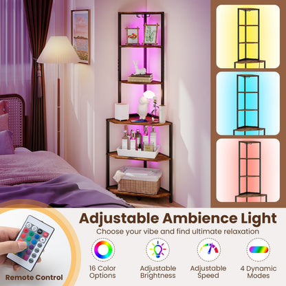 65-Inch 6-Tier Corner Shelf With Charging Station & Ambience Light Bookcases at Gallery Canada