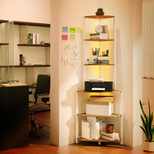 65 Inch 6-Tier Corner Shelf with Charging Station