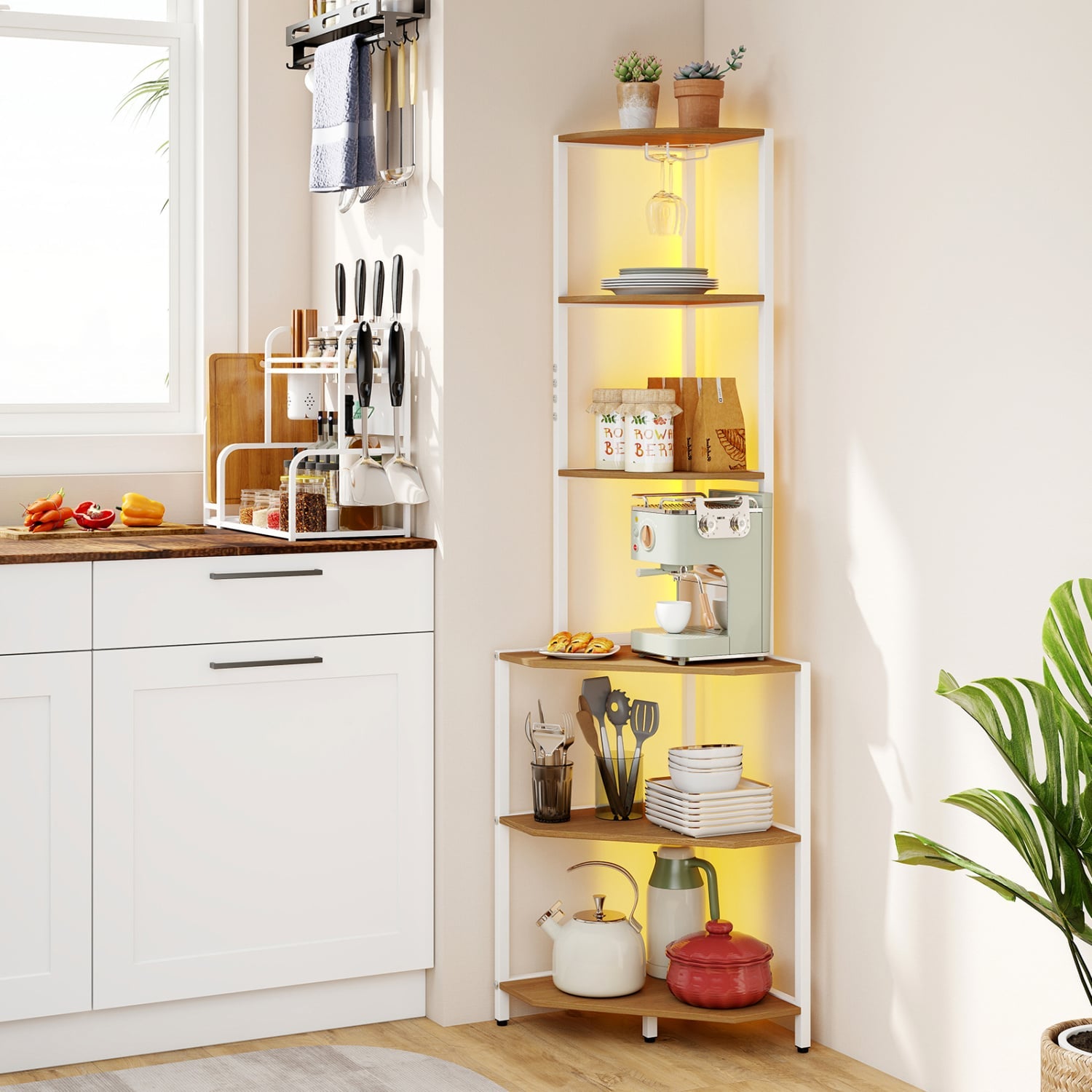 65 Inch 6-Tier Corner Shelf with Charging Station Bookcases at Gallery Canada