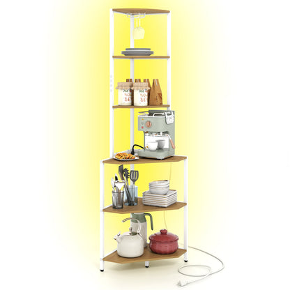 65 Inch 6-Tier Corner Shelf with Charging Station Bookcases Natural & White at Gallery Canada