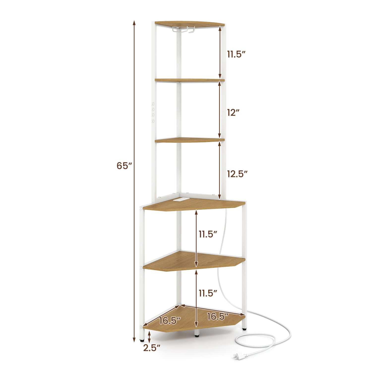 65 Inch 6-Tier Corner Shelf with Charging Station Bookcases at Gallery Canada