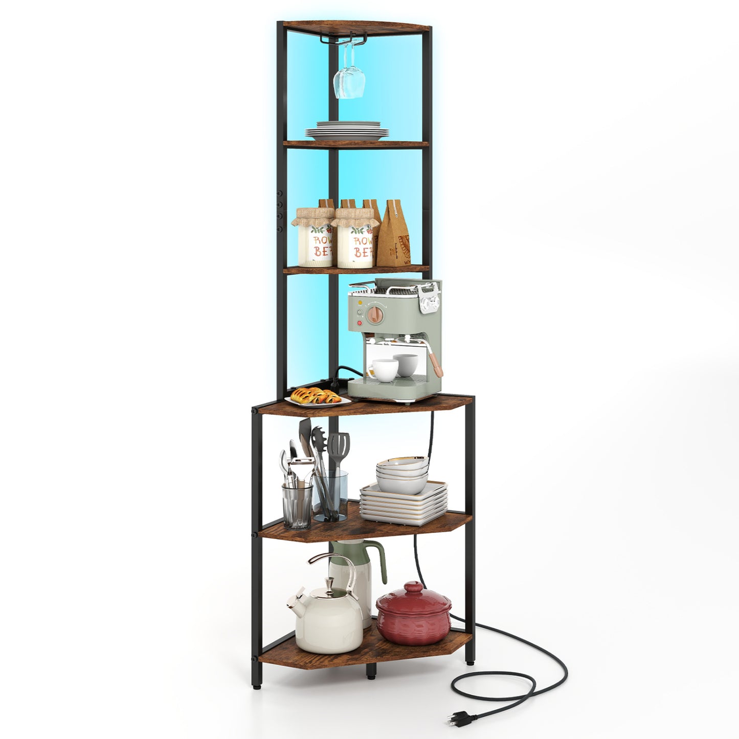 65-Inch 6-Tier Corner Shelf With Charging Station & Ambience Light Bookcases at Gallery Canada