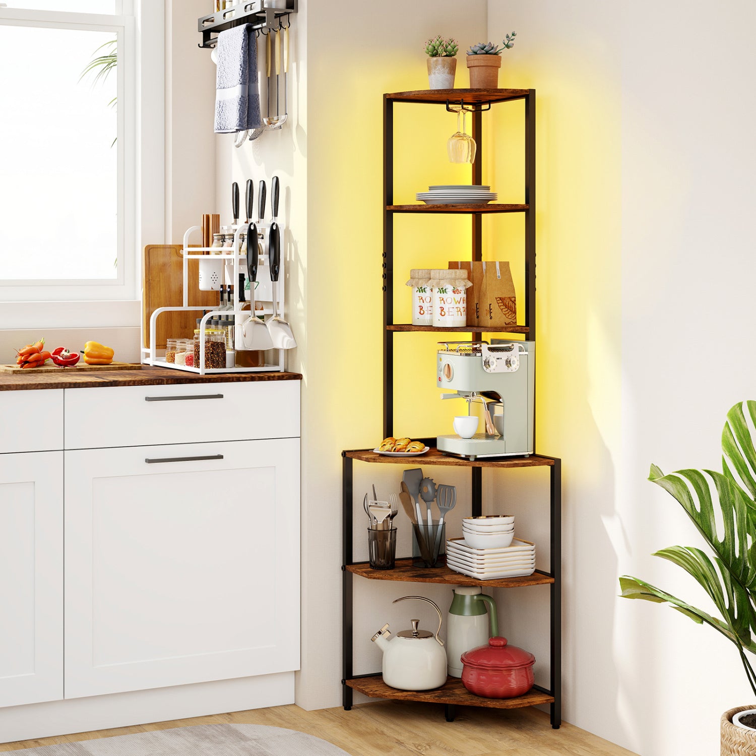 65-Inch 6-Tier Corner Shelf With Charging Station & Ambience Light Bookcases at Gallery Canada
