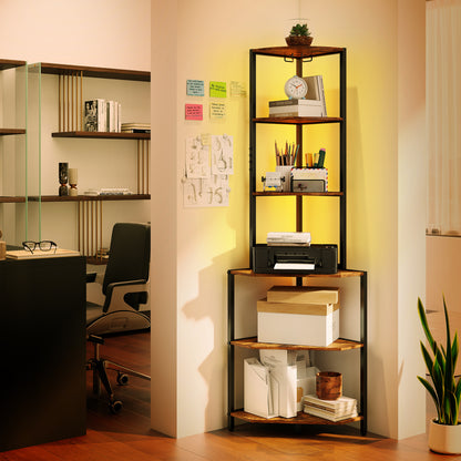 65-Inch 6-Tier Corner Shelf With Charging Station & Ambience Light Bookcases at Gallery Canada