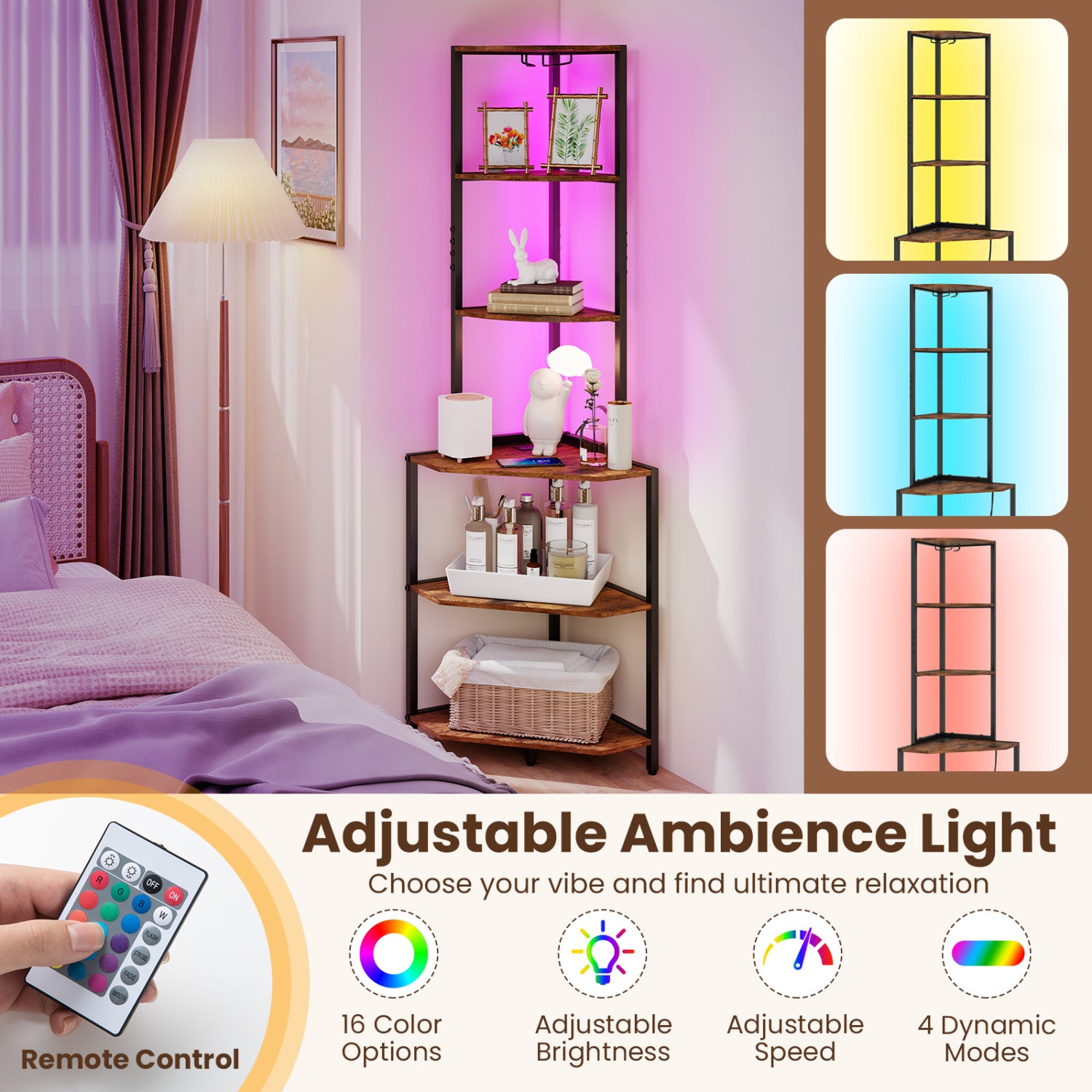 65-Inch 6-Tier Corner Shelf With Charging Station & Ambience Light Bookcases at Gallery Canada
