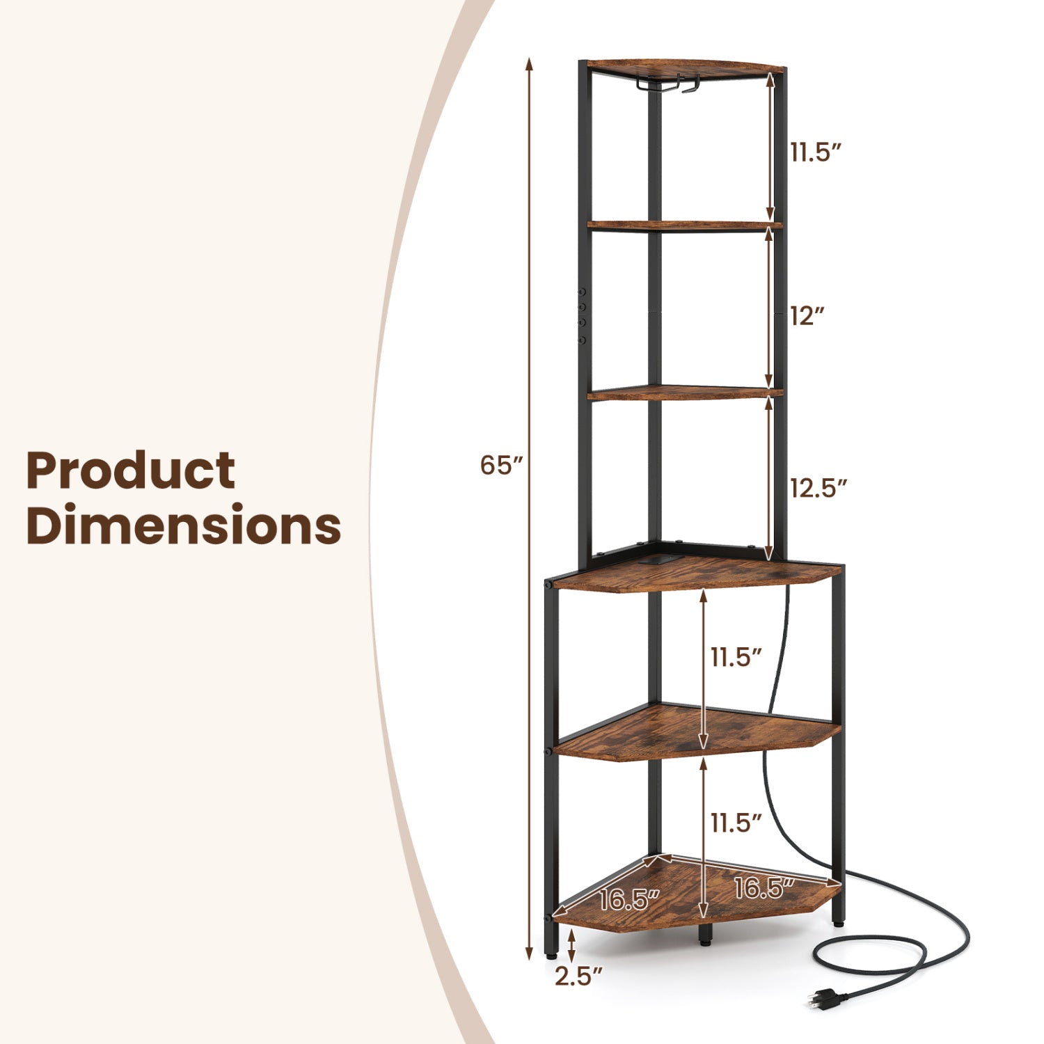 65-Inch 6-Tier Corner Shelf With Charging Station & Ambience Light Bookcases at Gallery Canada