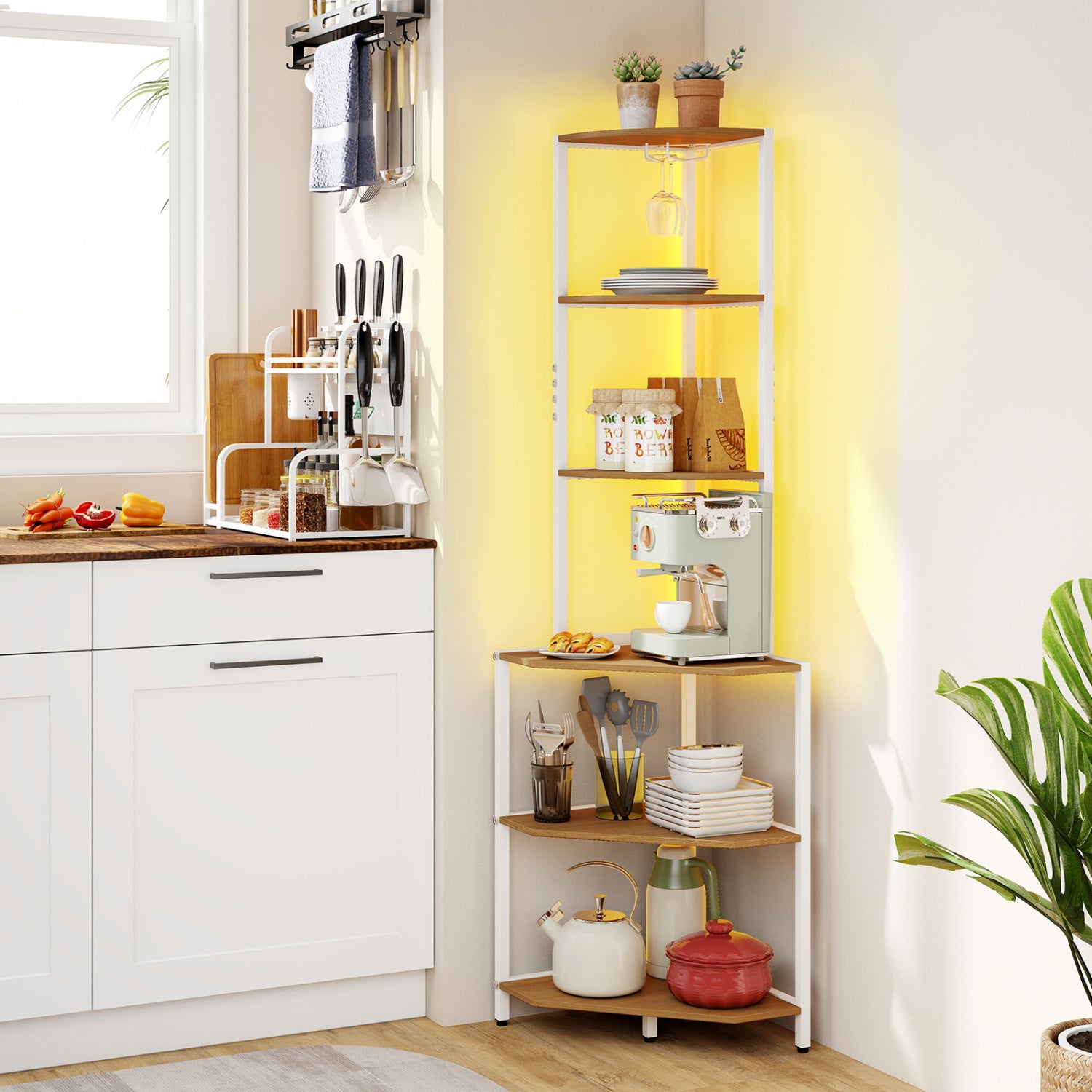 65 Inch 6-Tier Corner Shelf with Charging Station Bookcases at Gallery Canada