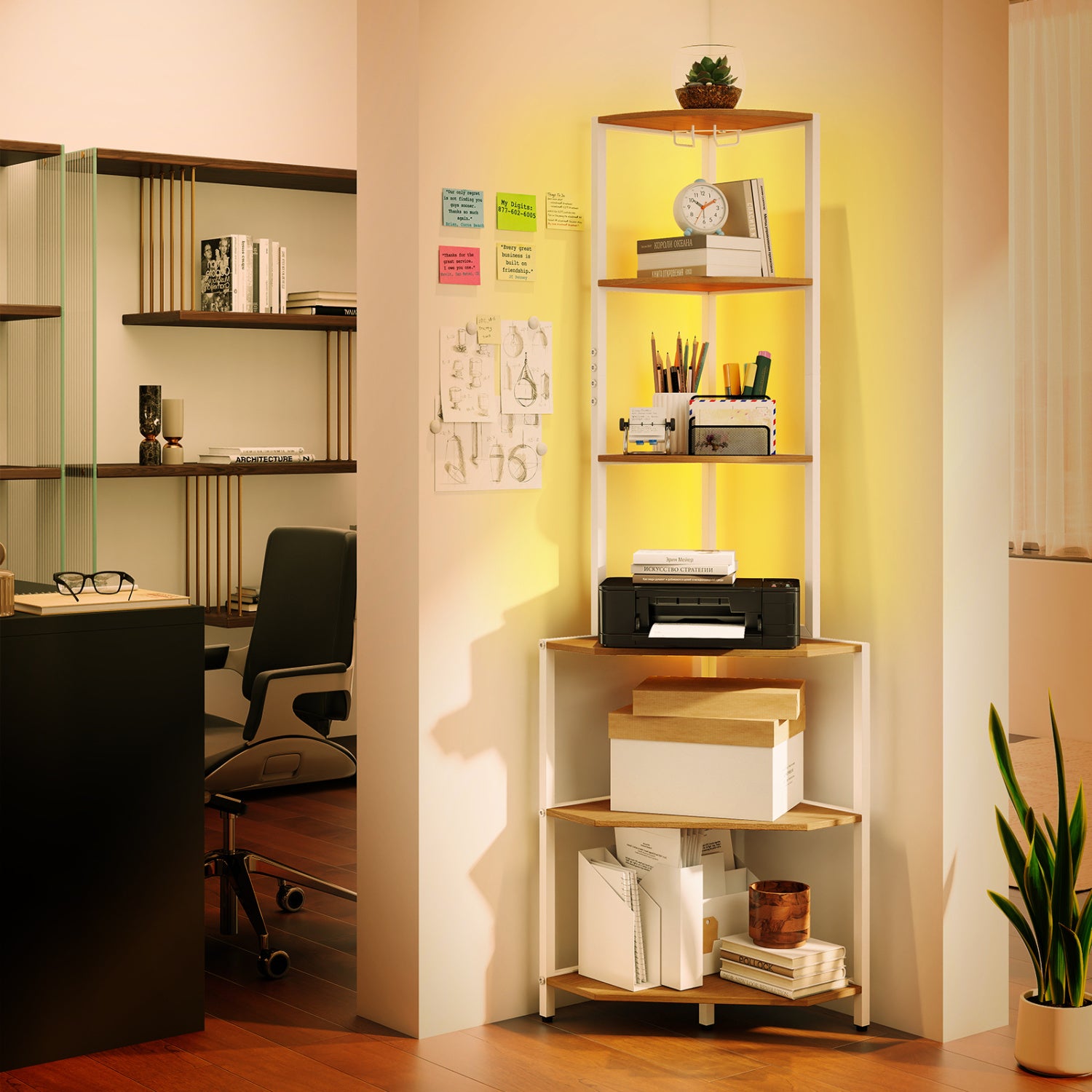 65 Inch 6-Tier Corner Shelf with Charging Station Bookcases at Gallery Canada