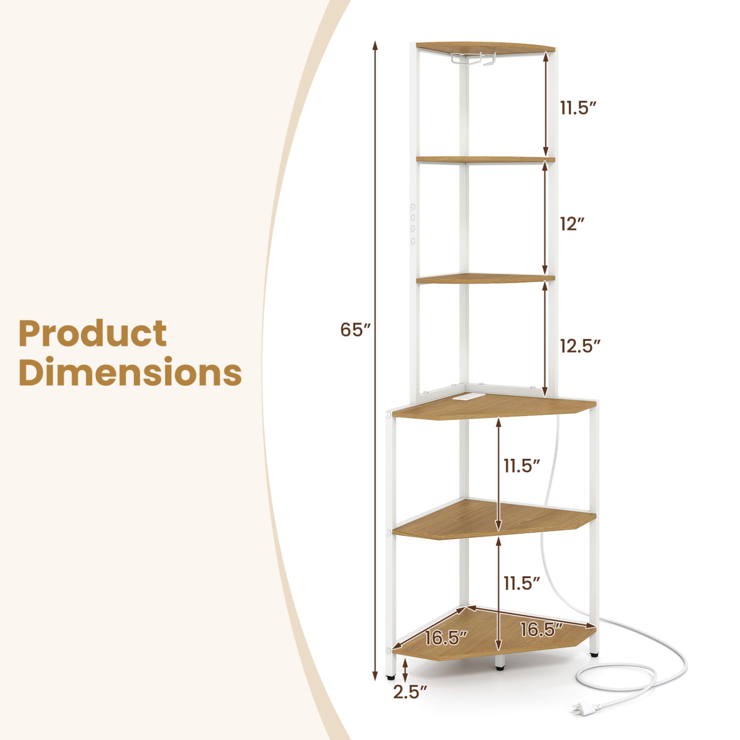 65 Inch 6-Tier Corner Shelf with Charging Station Bookcases at Gallery Canada